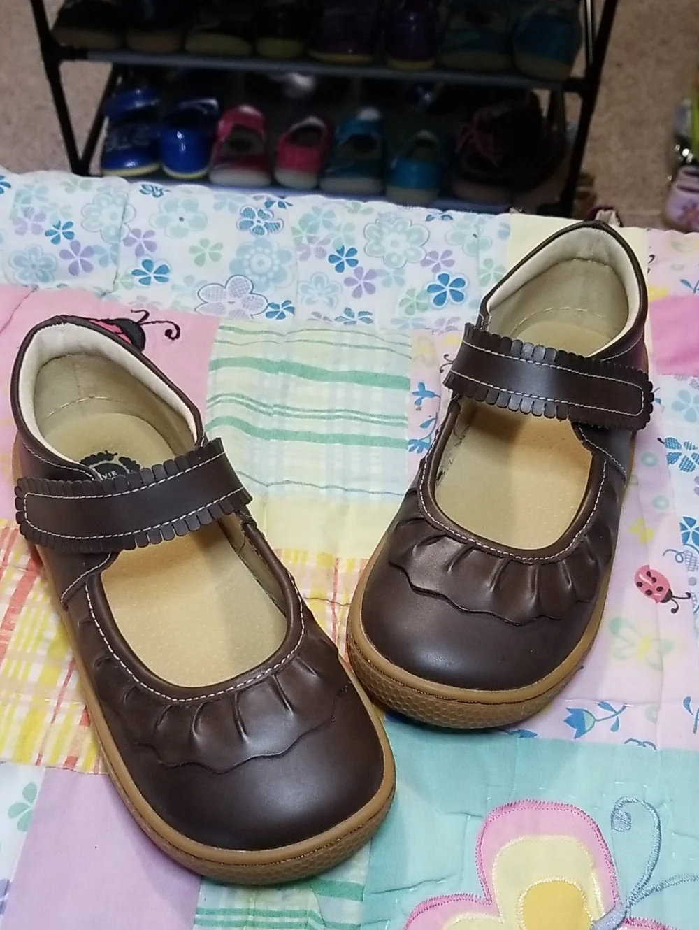 Livie & Luca Brown Leather Mary Jane Shoes HTF Size 2 Youth Brown Leather Ruche